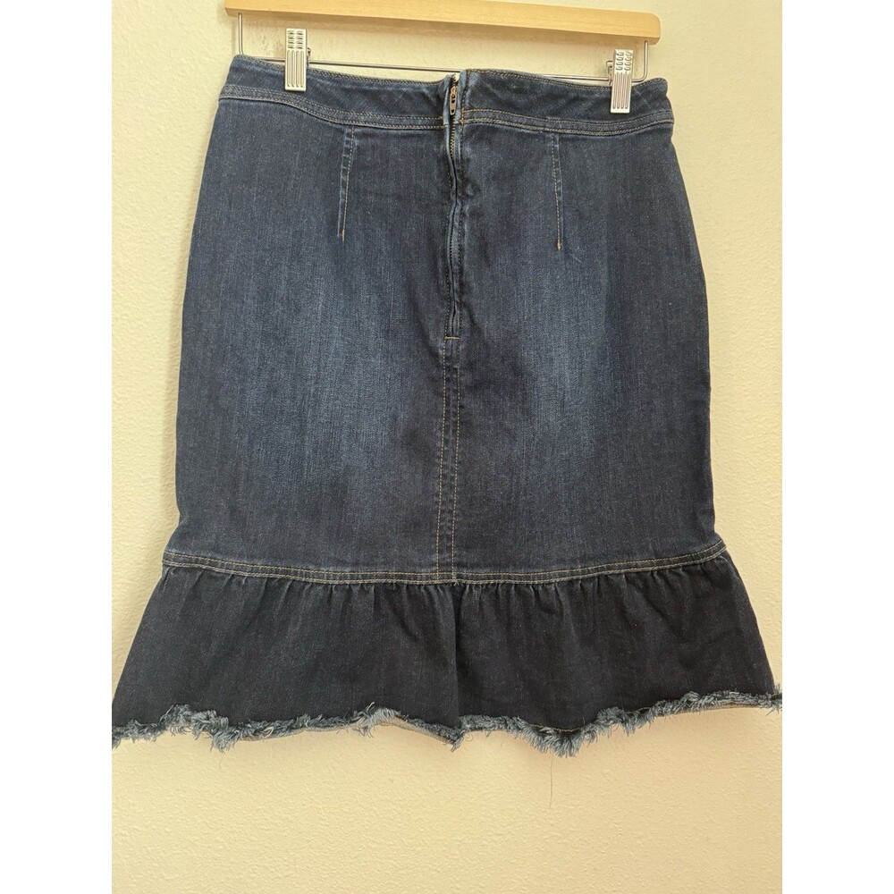 Ann Taylor Denim Ruffle Hem Flounce Skirt Size 8 Boho Office Tulip Teachers EUC